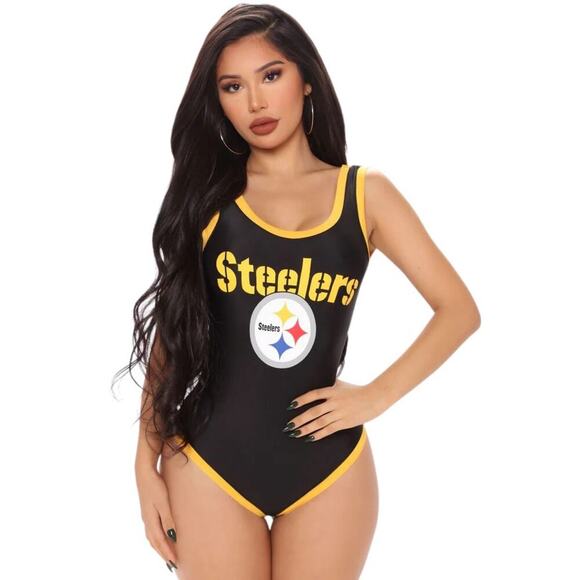 Pittsburgh Steelers NFL Team Apparel Swimsuit Bodysuit Women’s Size M Black Gold - Picture 1 of 8